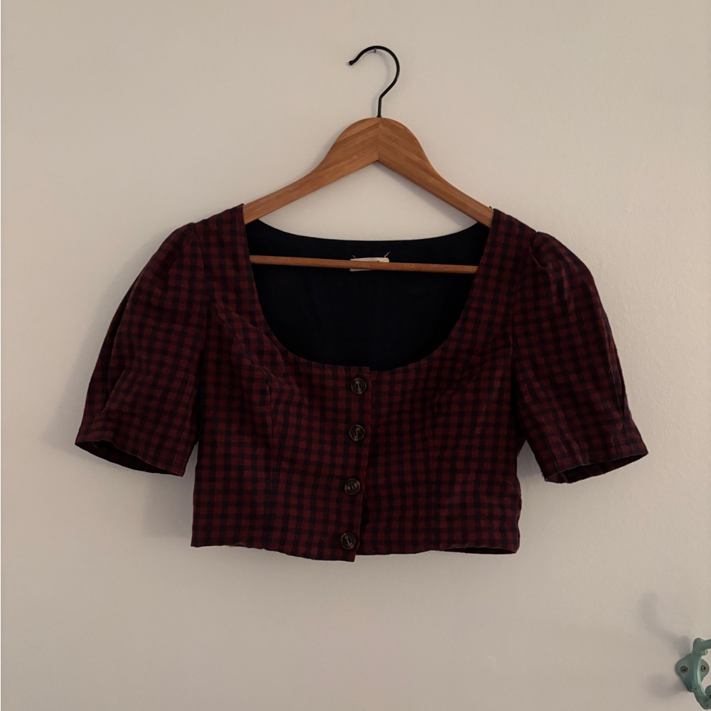 Plaid Button-Up Crop Top